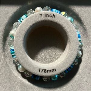 Handmade blue and green beaded bracelet